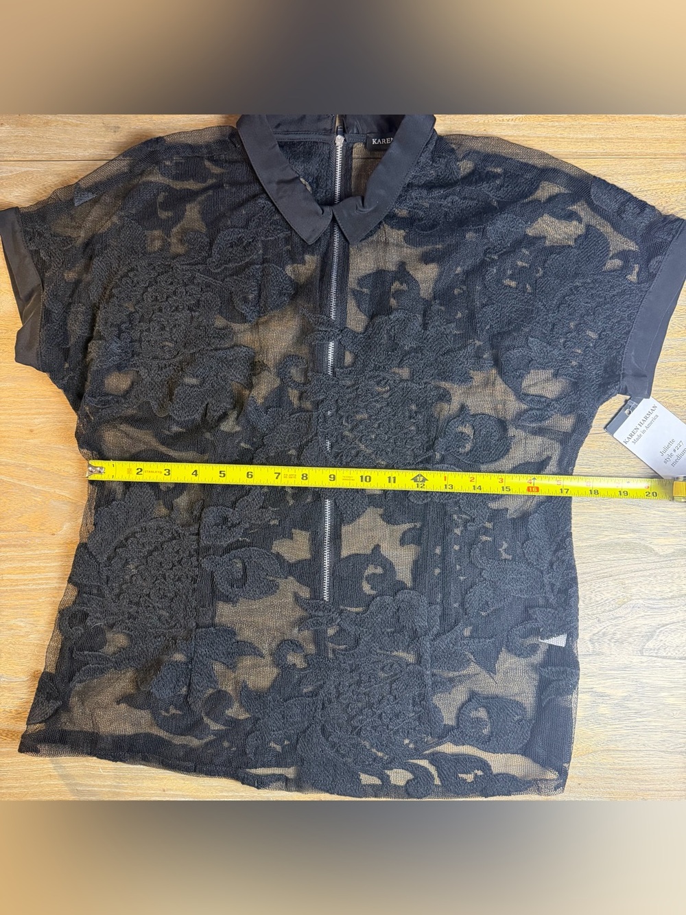 Black Sheer Lace Collared Women's Blouse - Picture 7 of 11